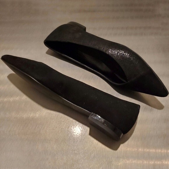 Donald Pliner Black Palma Point Toe Leather Suede Skimmer Ballet Flats sz 6 - Picture 3 of 10